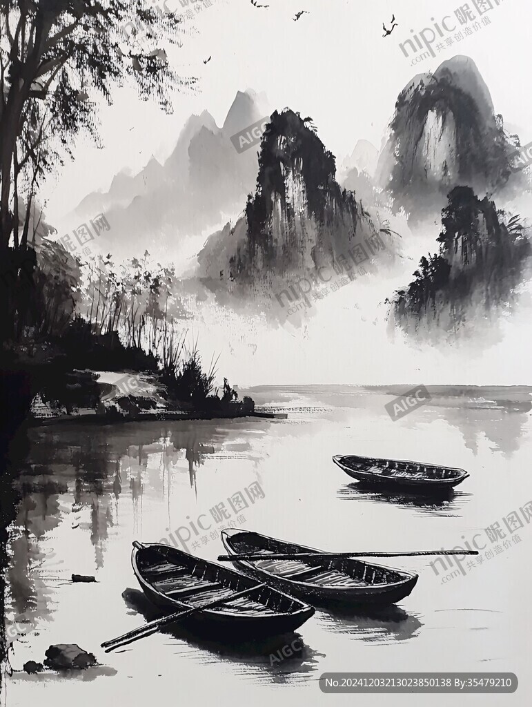 水墨数字画工笔山水