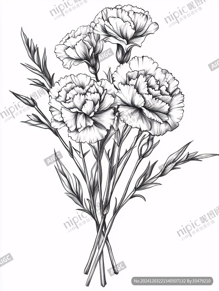 线描康乃馨