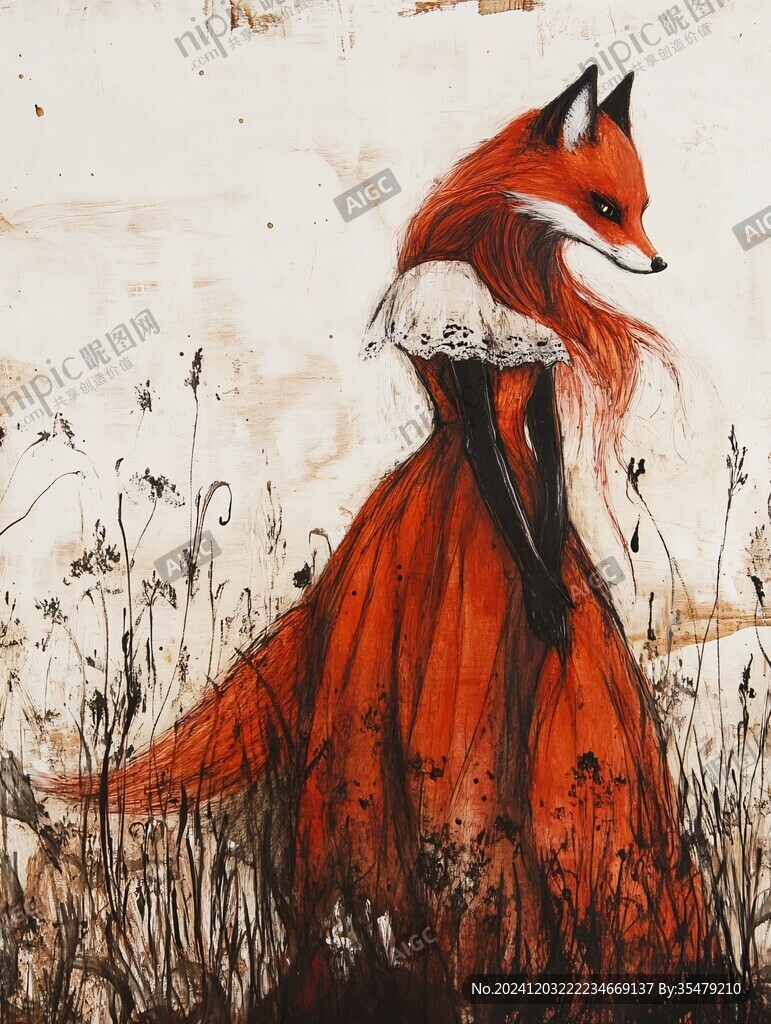 手绘狐狸抽象唯美插画
