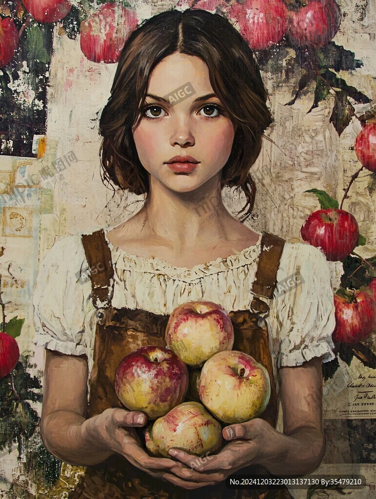 手绘苹果少女