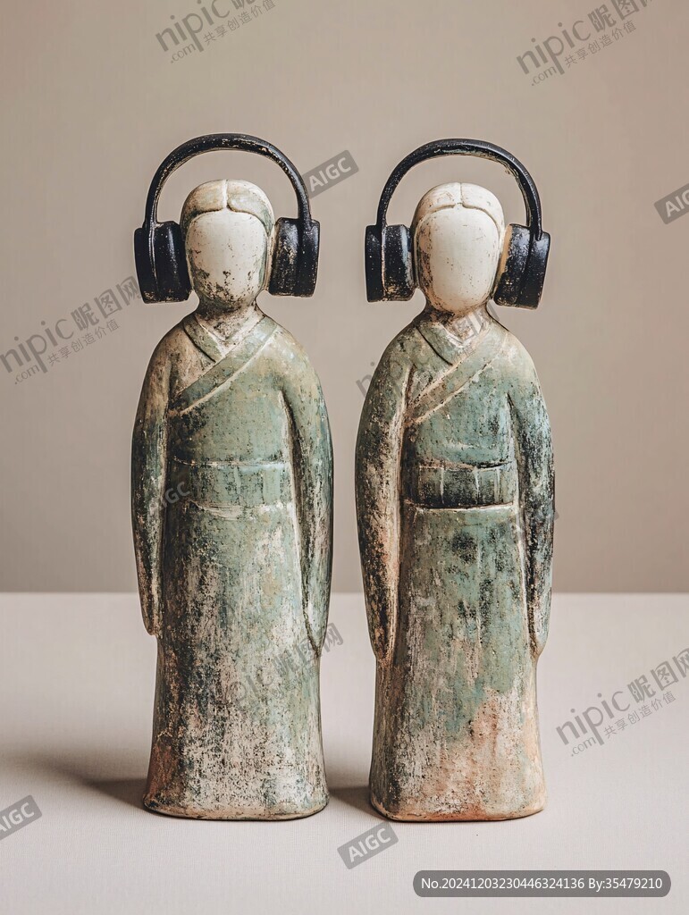 青瓷对乐俑