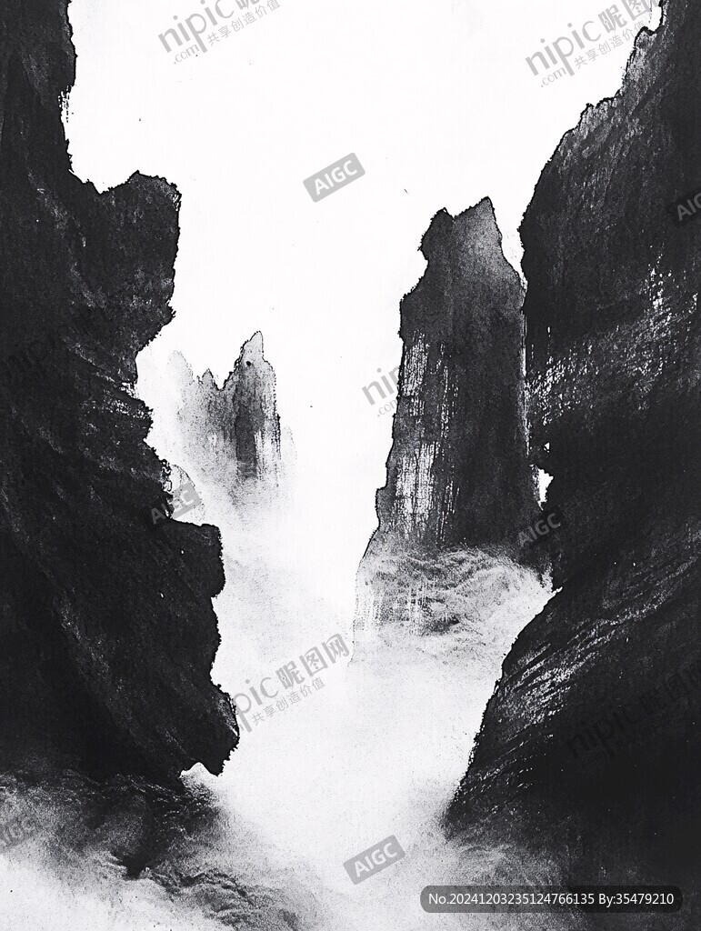 黑白意境水墨山