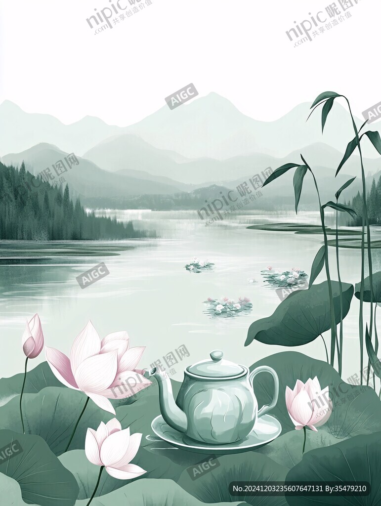 荷花池插画