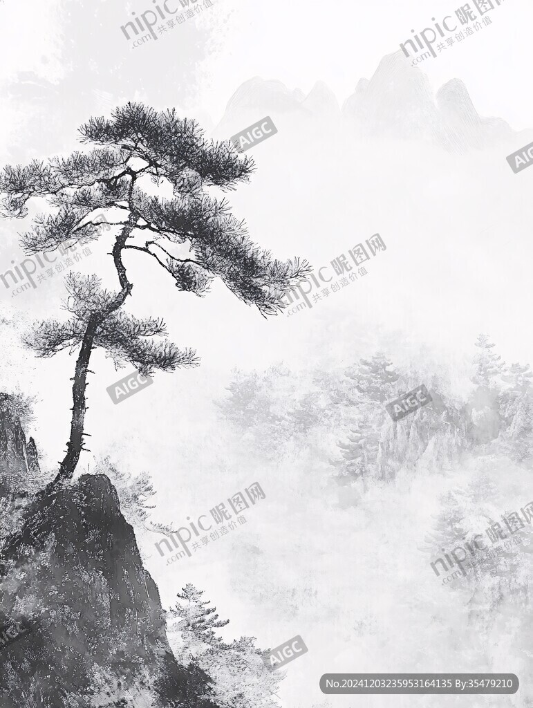 迎客松水墨山川