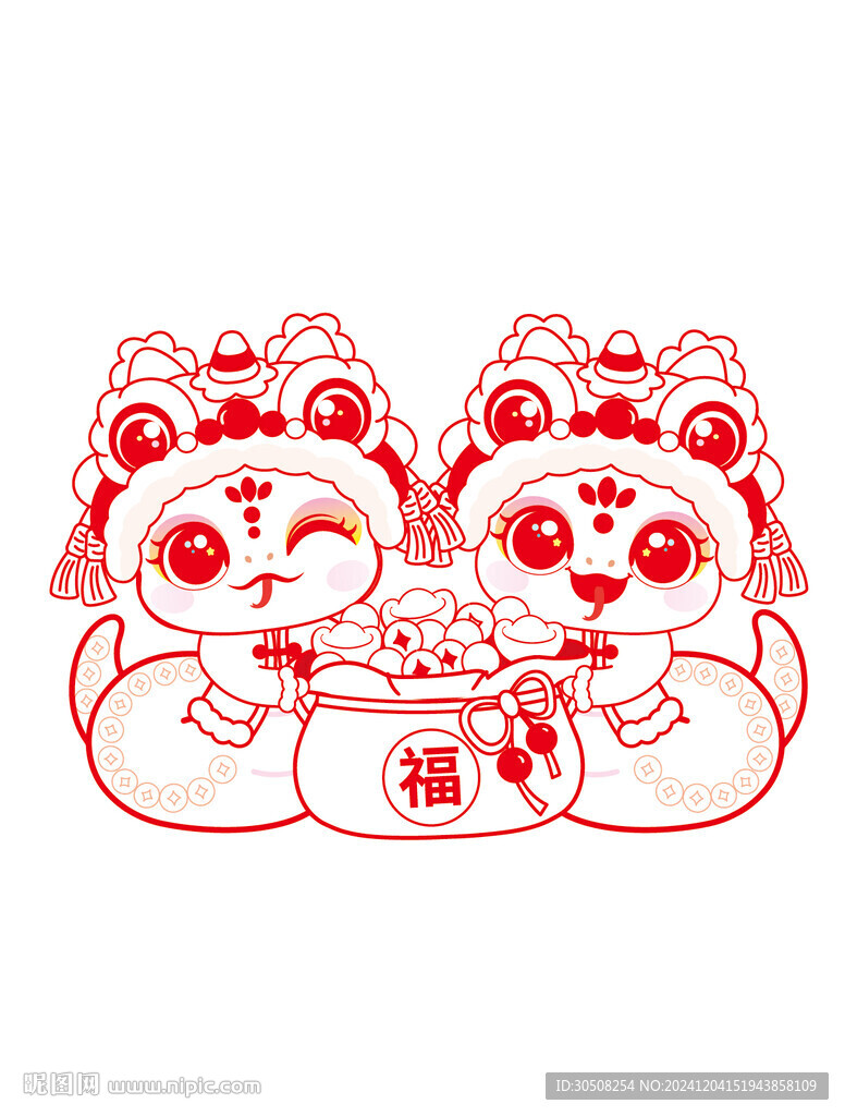 快乐蛇2蛇线稿福手绘