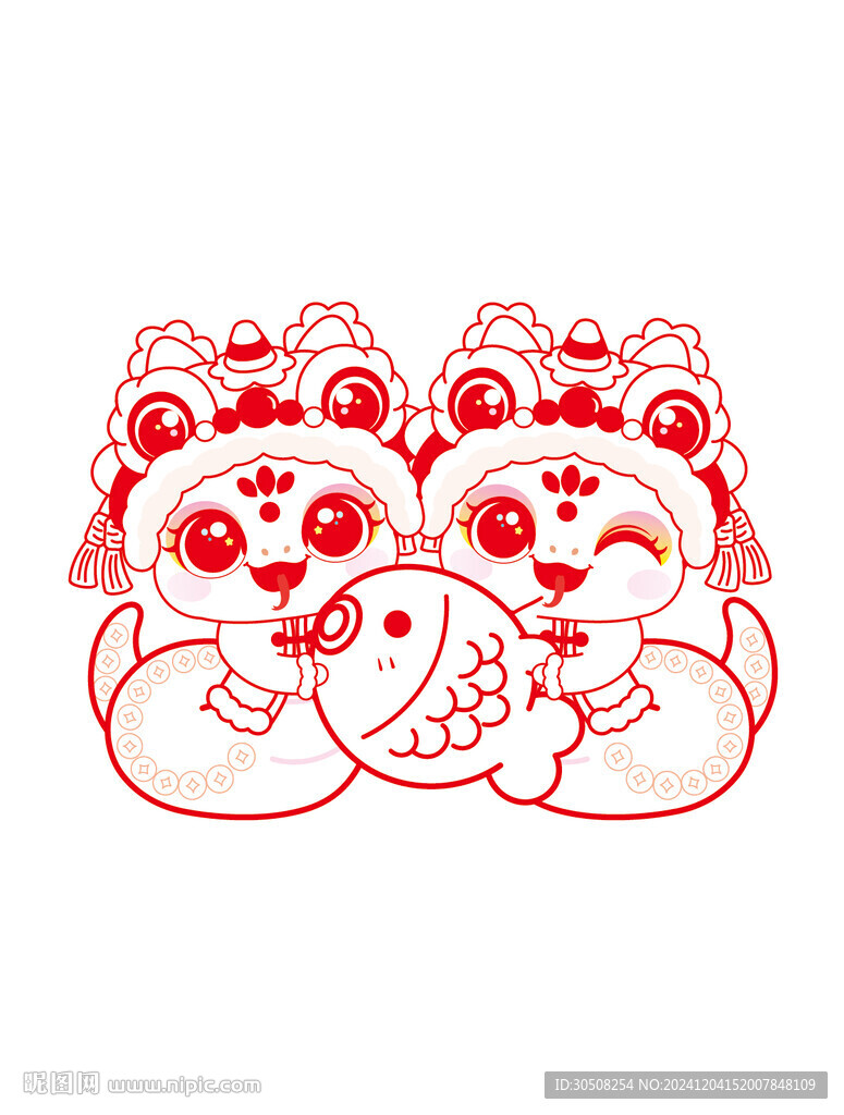 快乐蛇2蛇线稿手绘年年有余