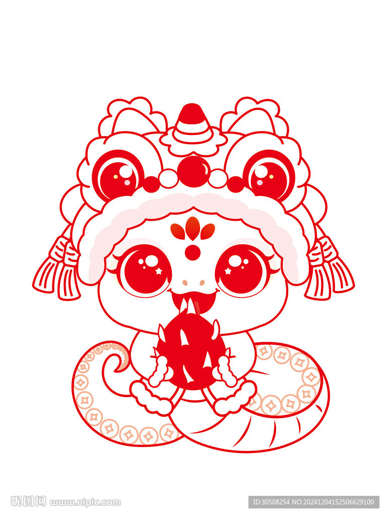 快乐蛇舞狮子线稿手绘