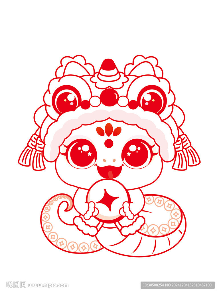 快乐蛇舞狮子线稿素材 手绘