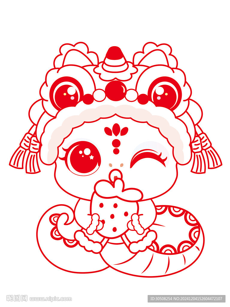 快乐蛇舞狮子线稿手绘