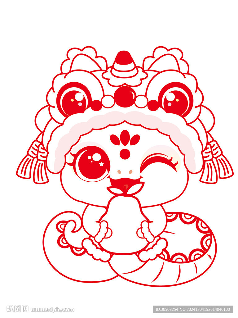 快乐蛇舞狮子线稿手绘