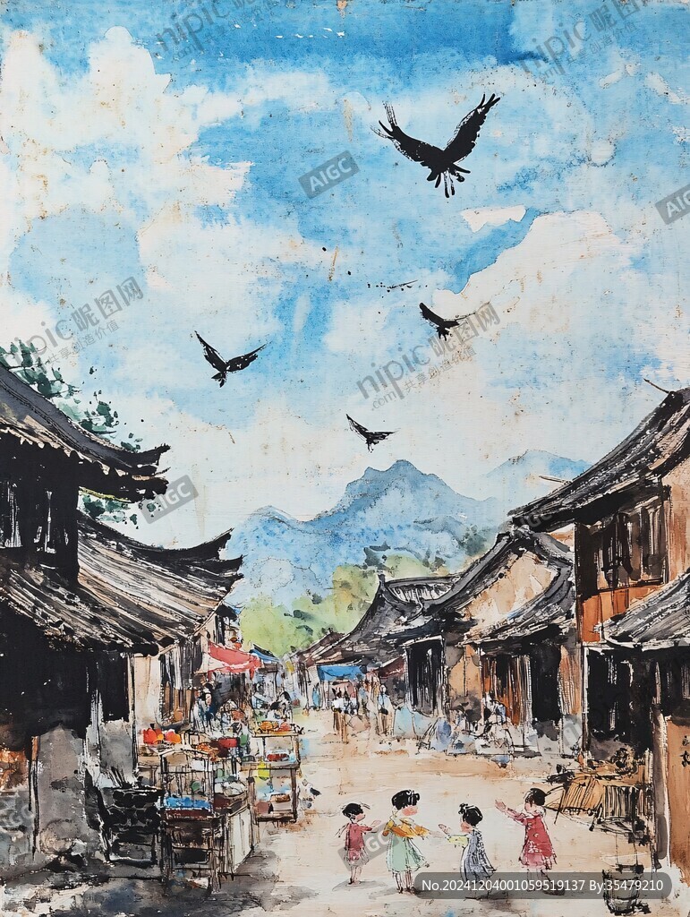 手绘束河古镇