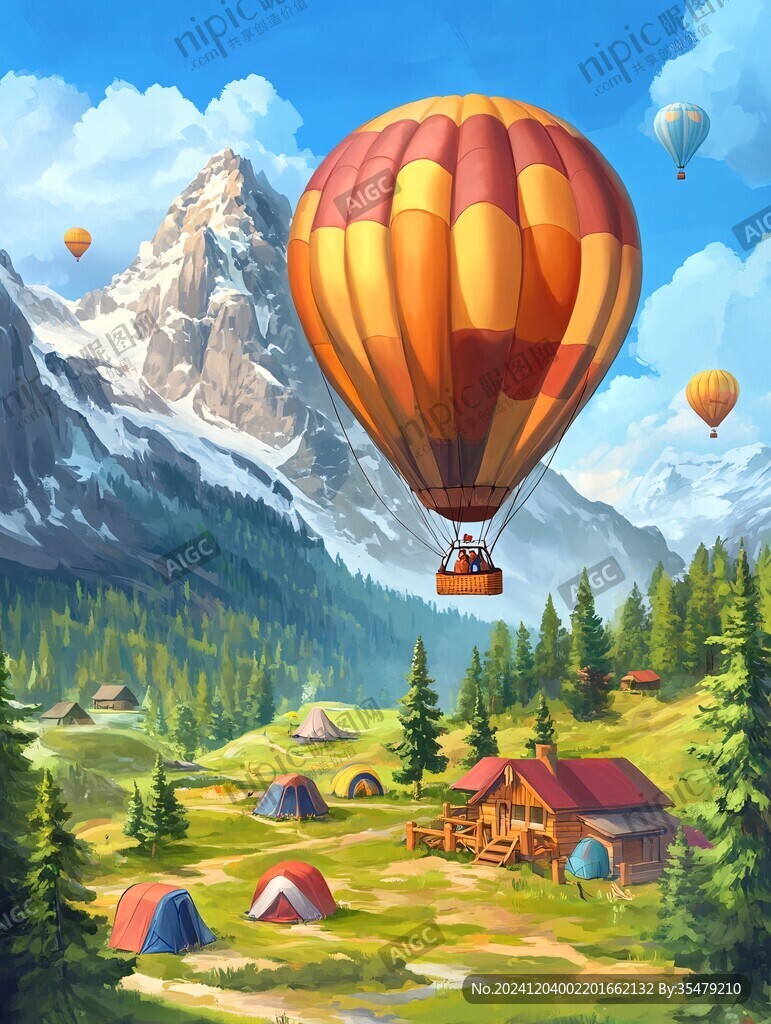 热气球插画场景