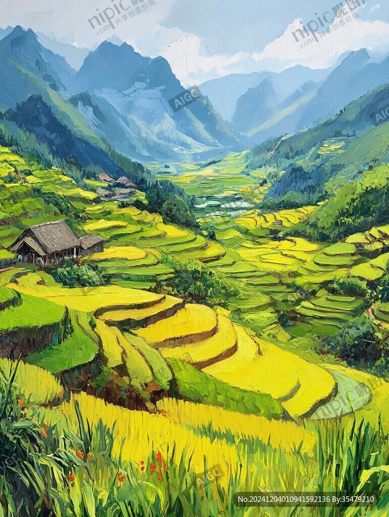 水稻梯田插画