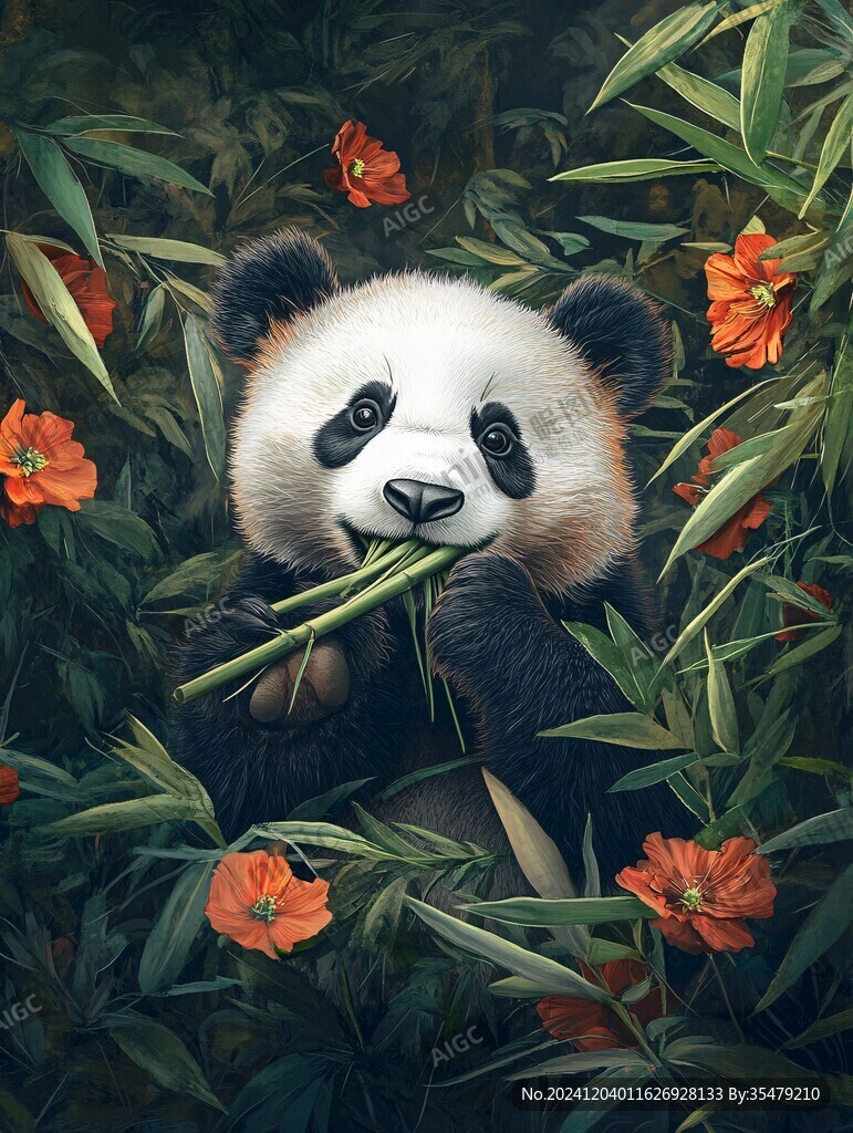 熊猫题材油画