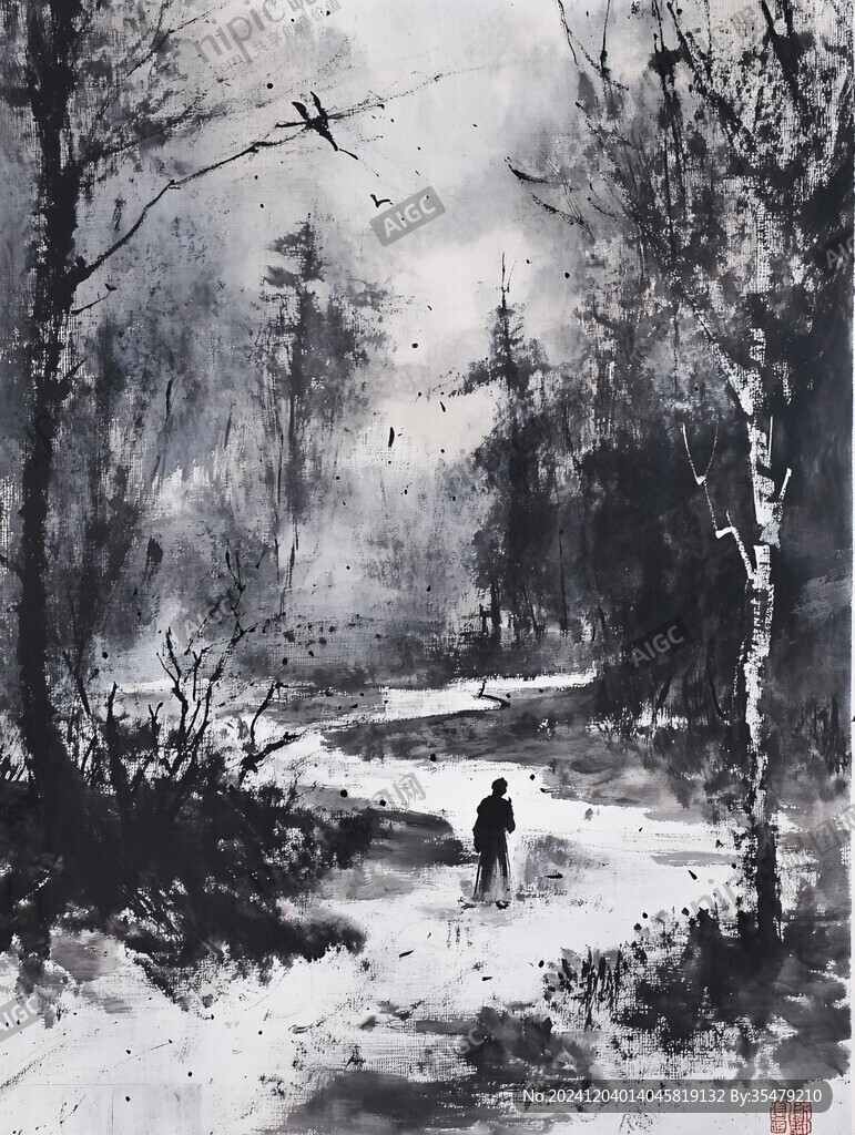 雾凇水粉画