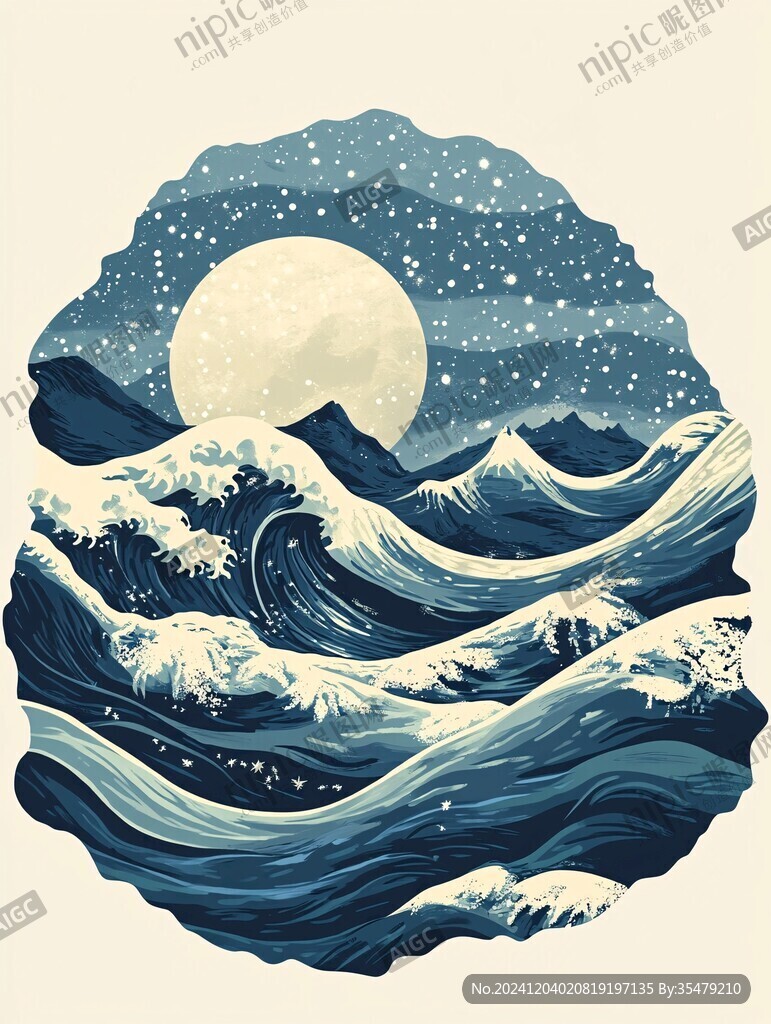 古风海浪包装插画