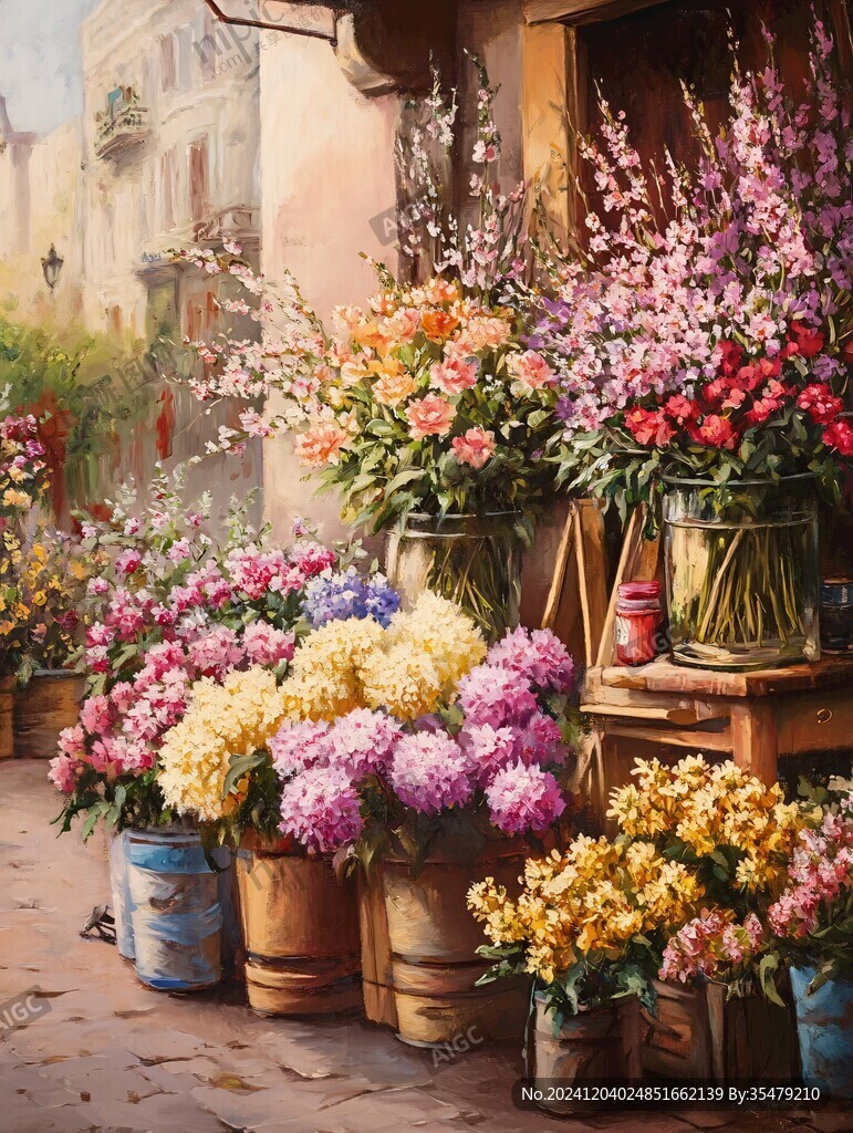 花卉盒景高清油画