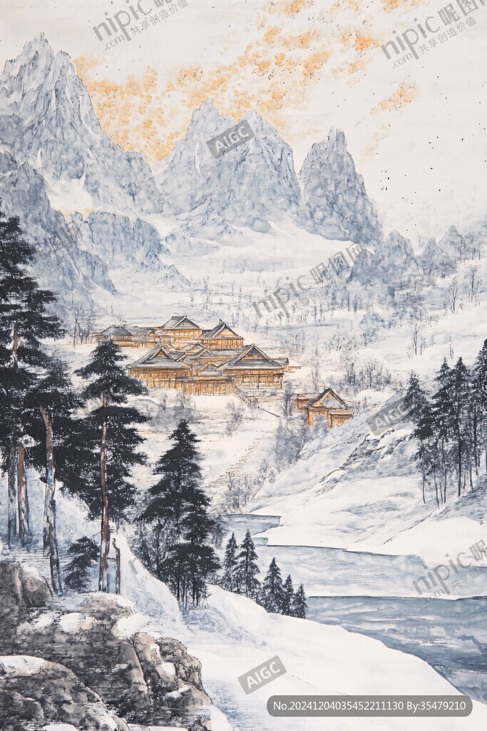 雪山飞雪油画