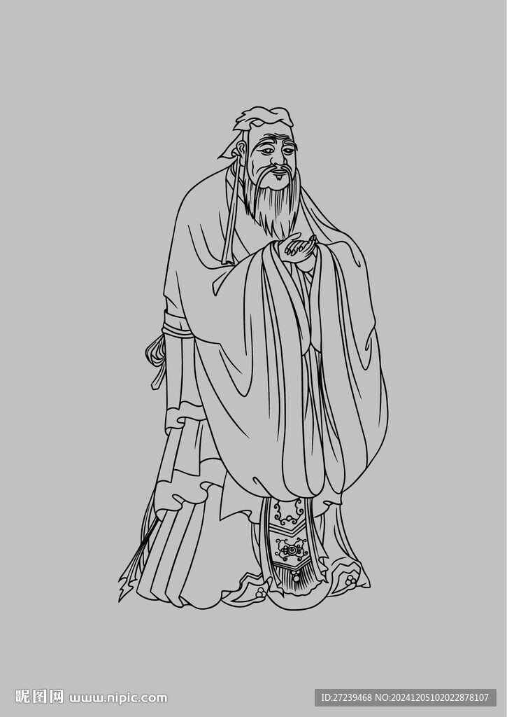 孔子描线线稿矢量