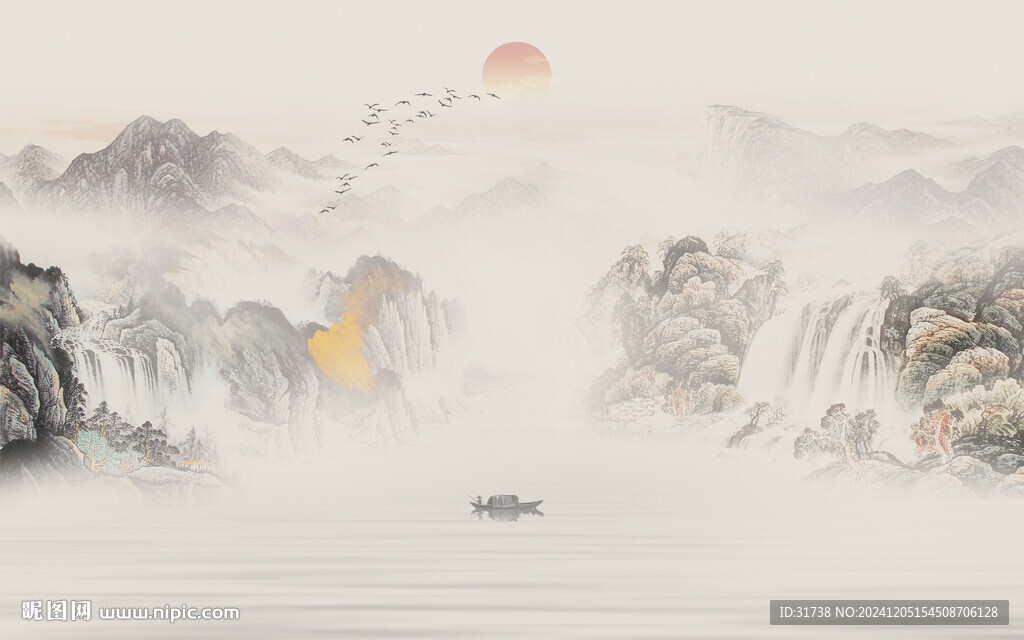 水墨国画山水背景墙