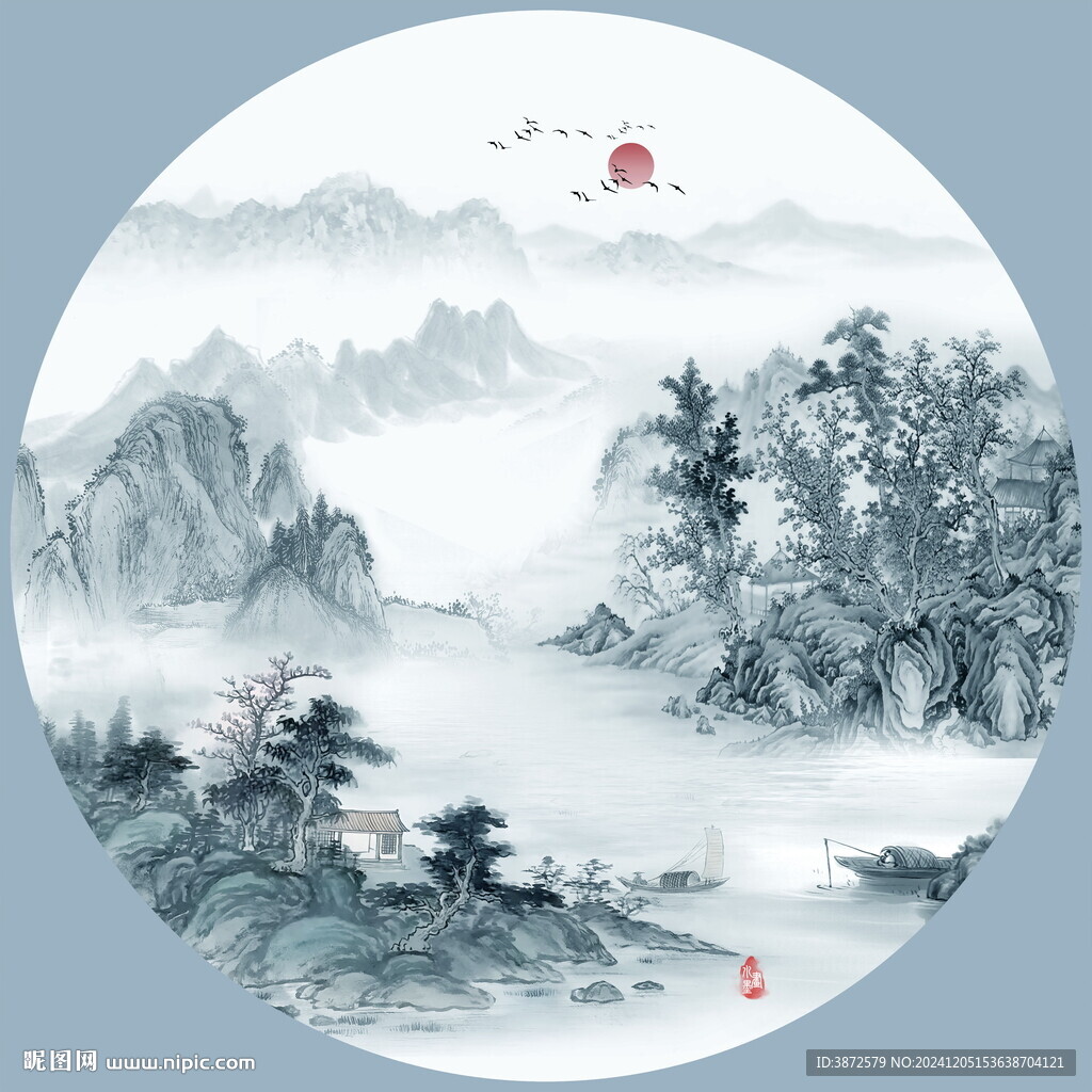 圆形山水画