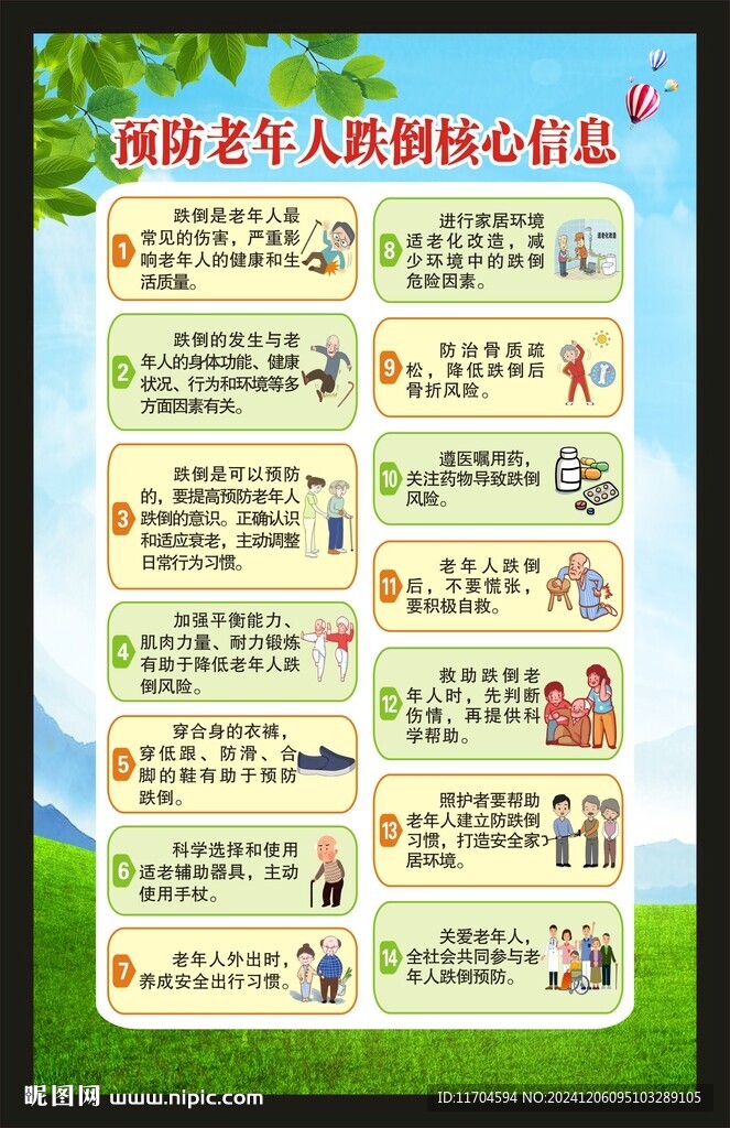 预防老年人跌倒健康信息海报