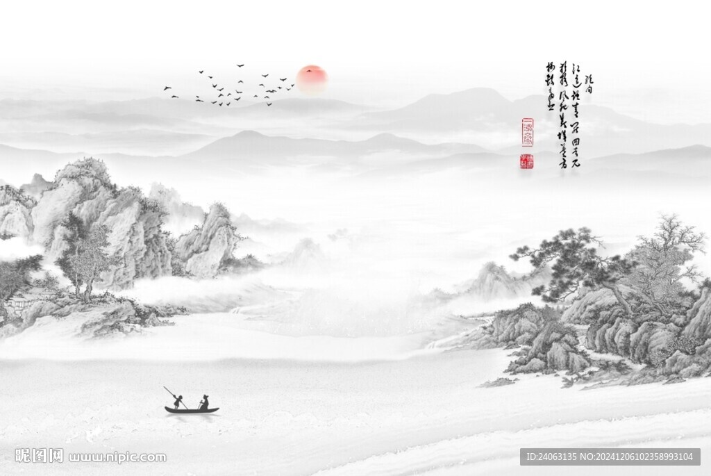 国画山水背景墙