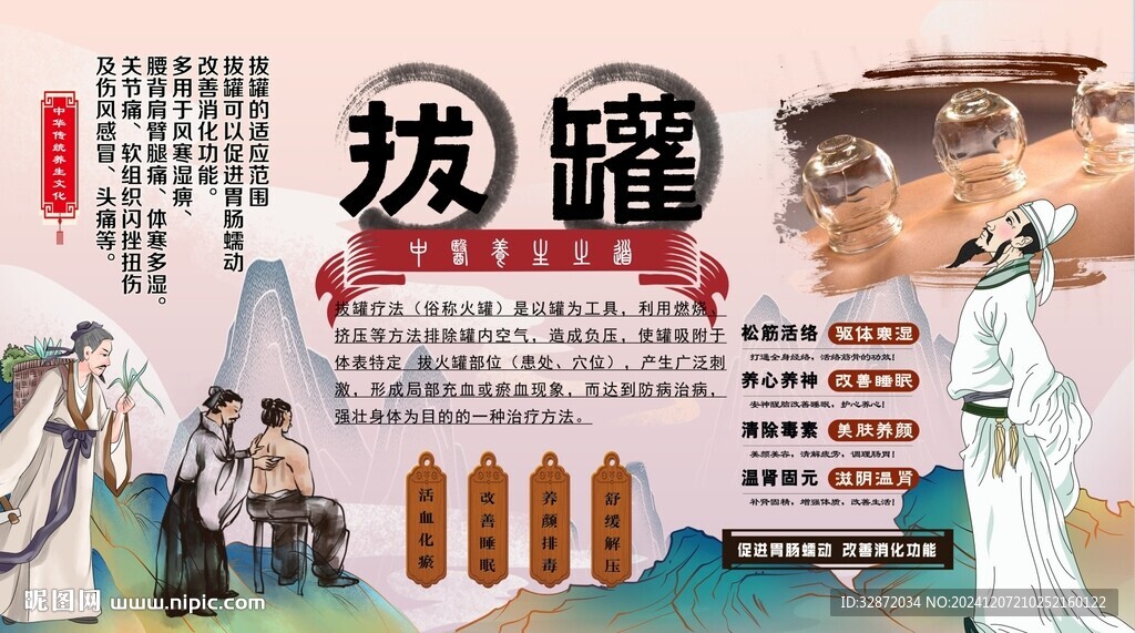 拔罐养生背景墙