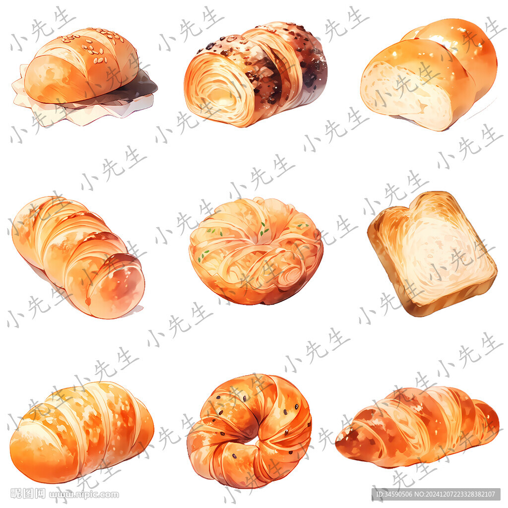 西餐面包糕点美食插画