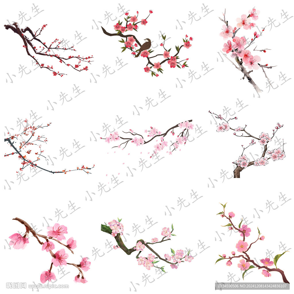 古风中国风梅花桃花插画素材