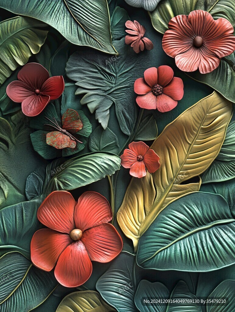 3d浮雕缤纷花卉