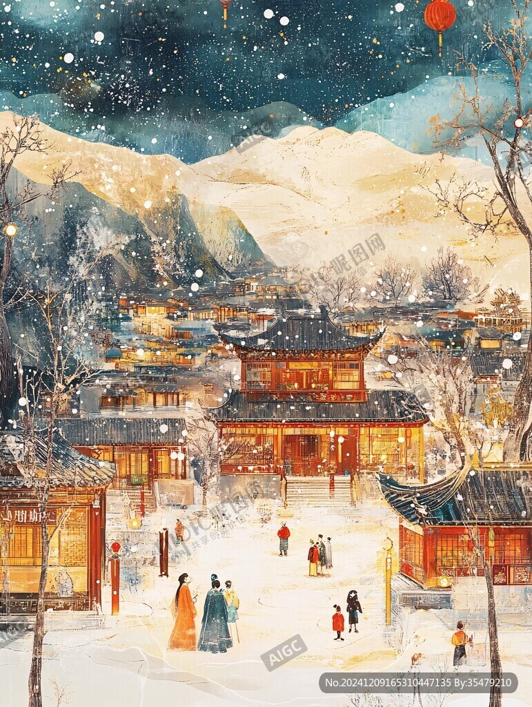 雪景古风插画