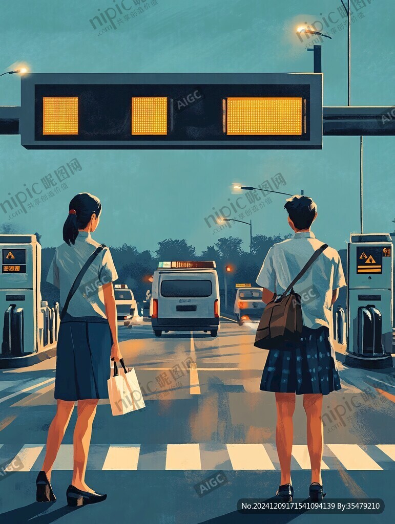 马路散步赏学插画