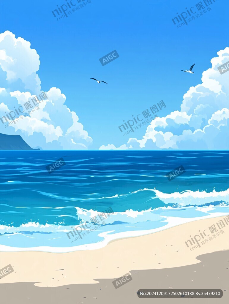 插画蓝天大海