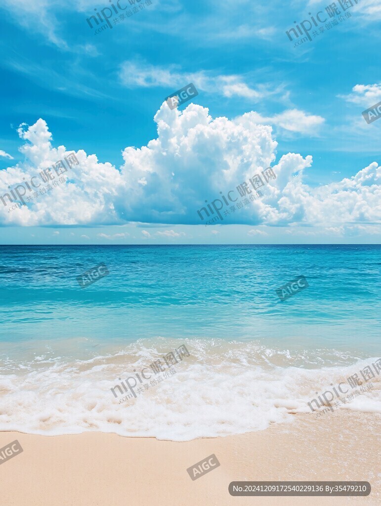 蓝天白云海景浪花
