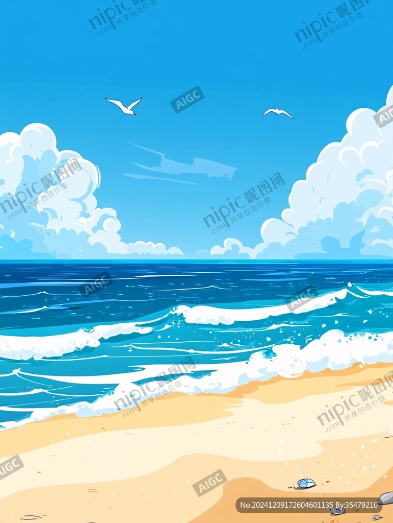 插画蓝天大海