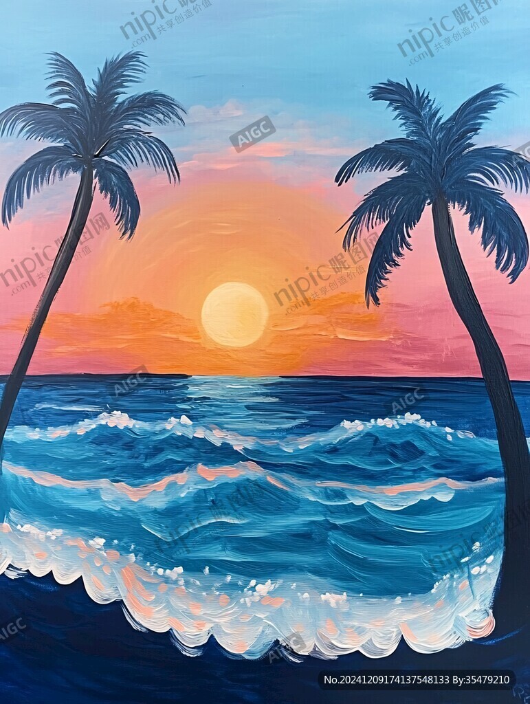 海边落日插画