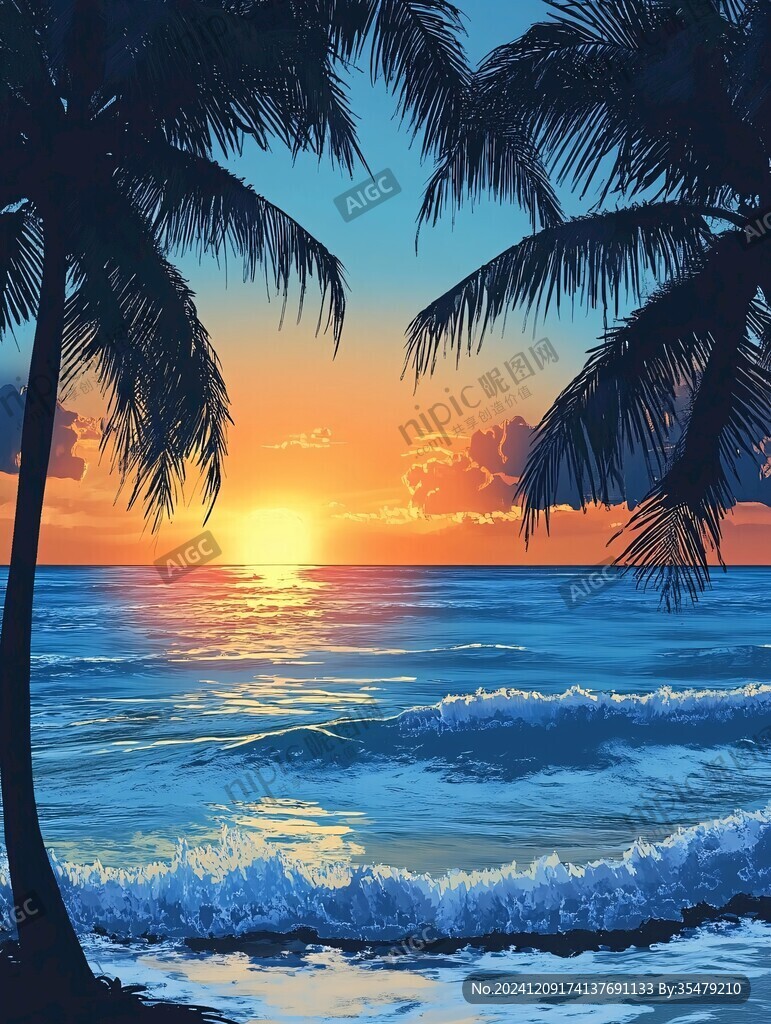 海边落日插画