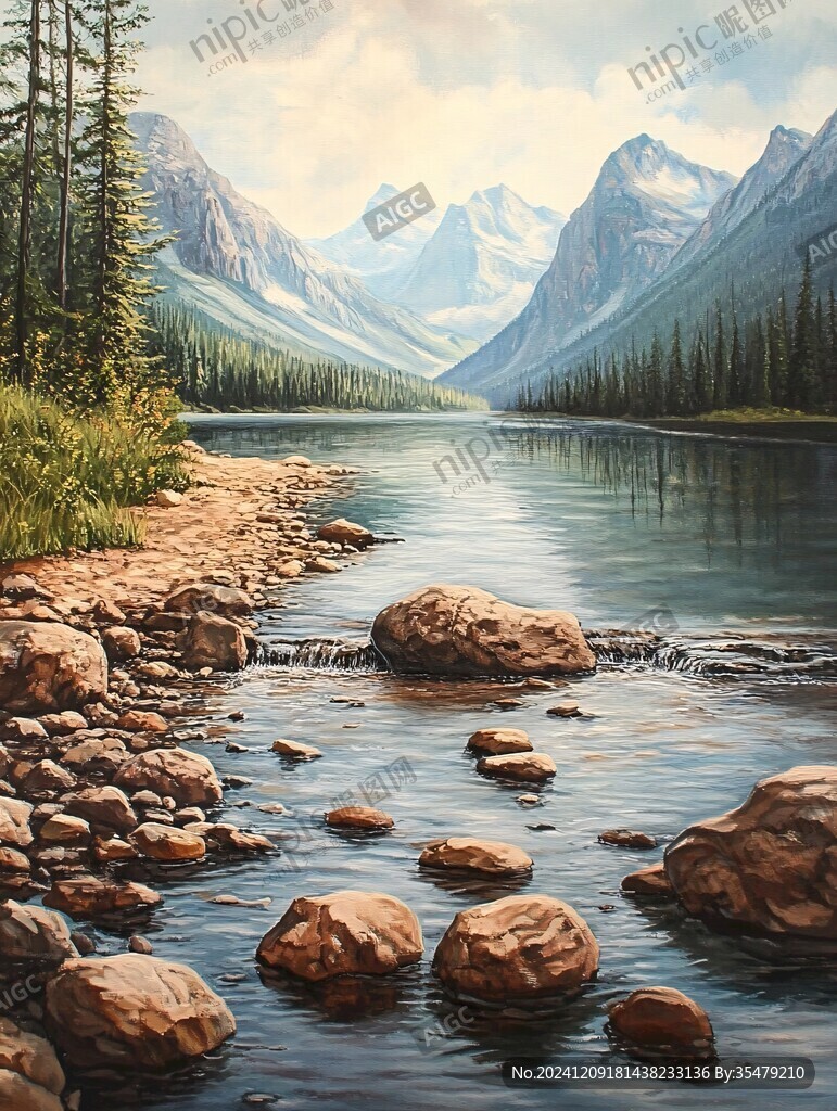 山川河流油画