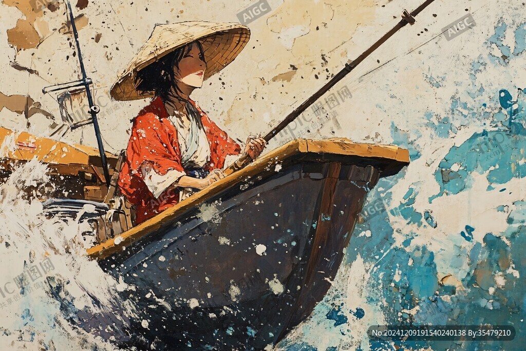 赶海女插画