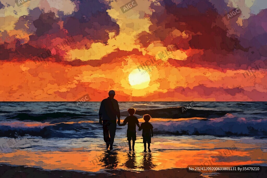 海边落日插画