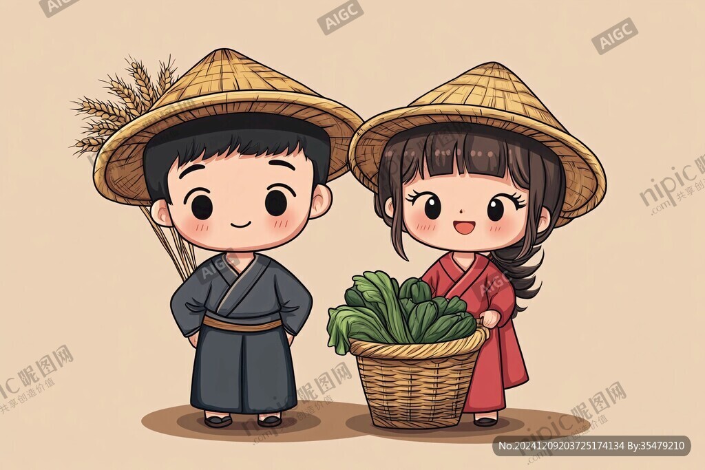 农家娃娃插画