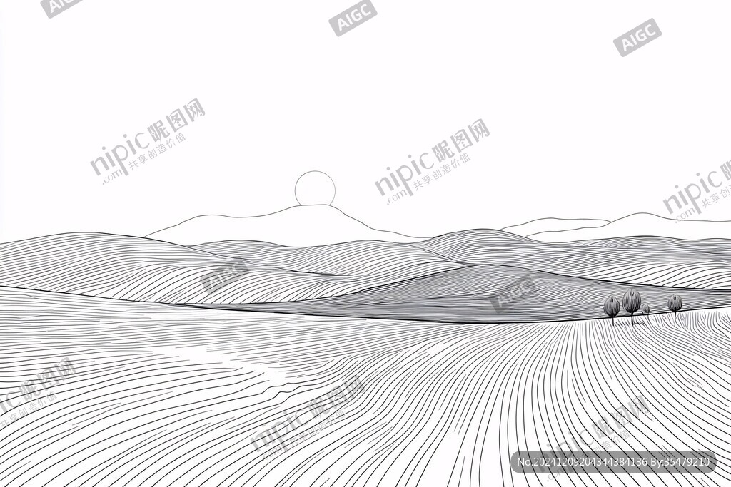 阿拉善旅游线描插画