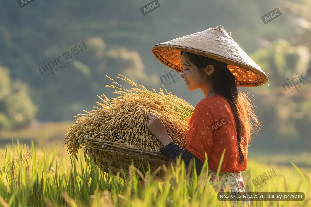 割稻少女