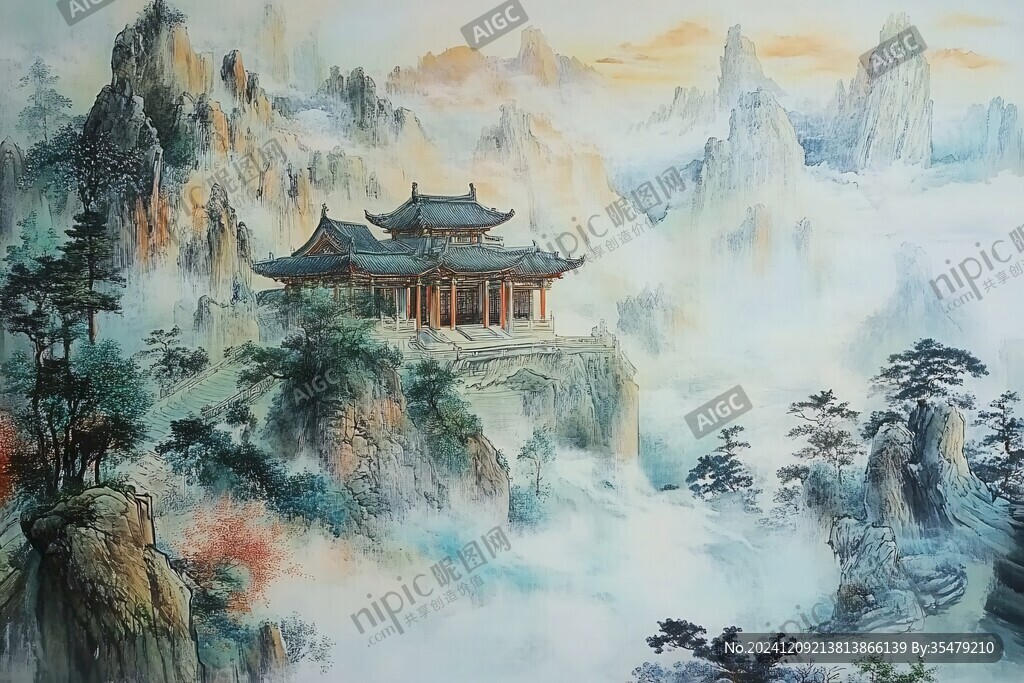 楼阁山水意境画