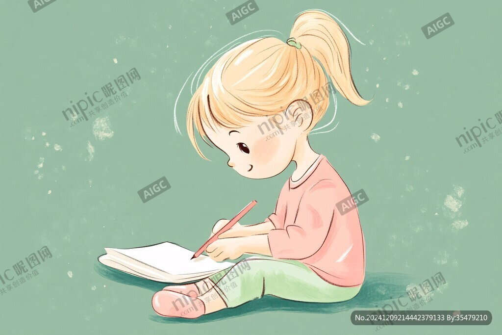 认真写字的小孩