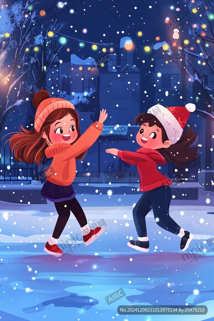 打雪仗插画