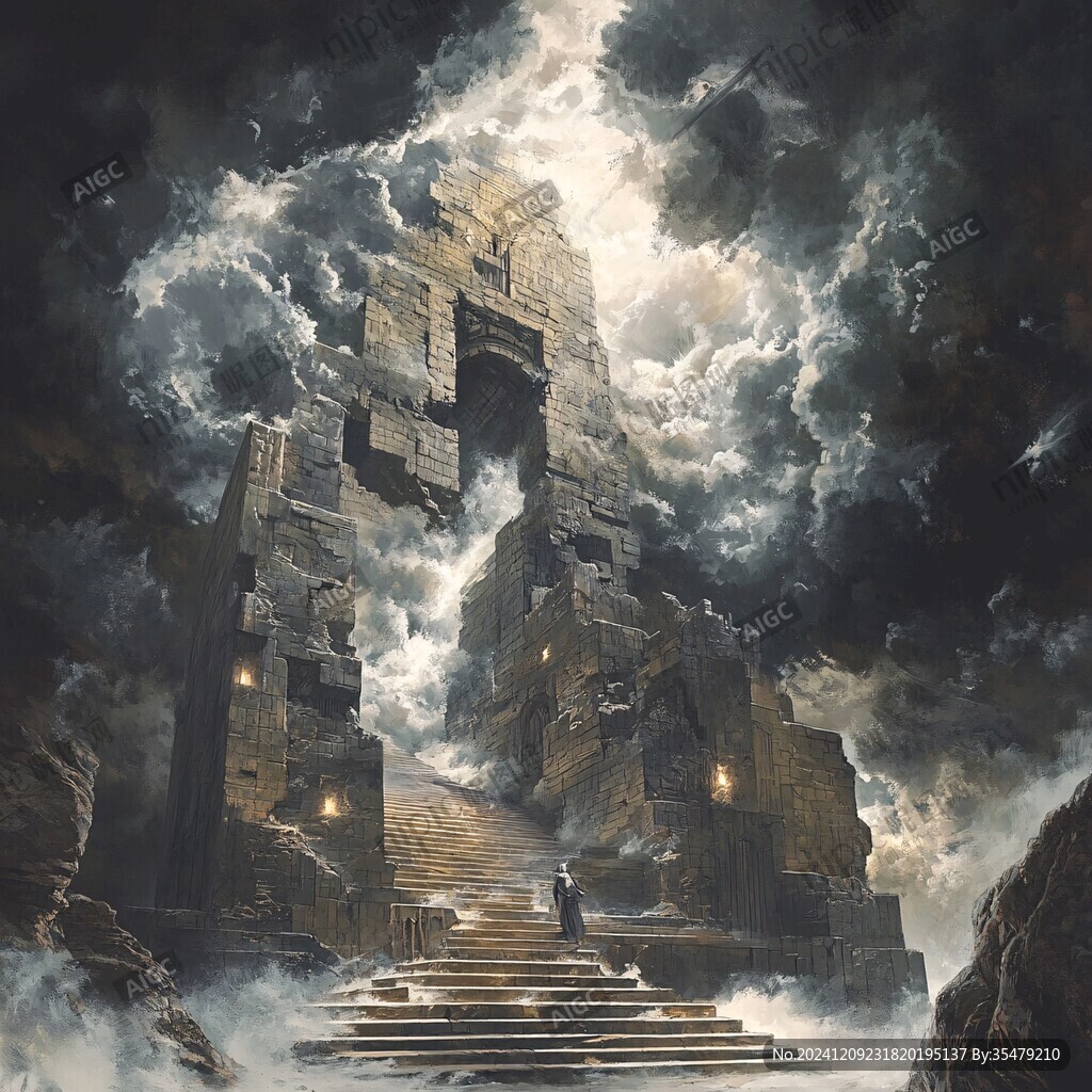 天界晓钟风景插画