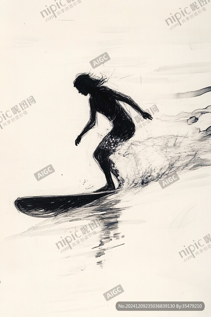 手绘冲浪的男孩