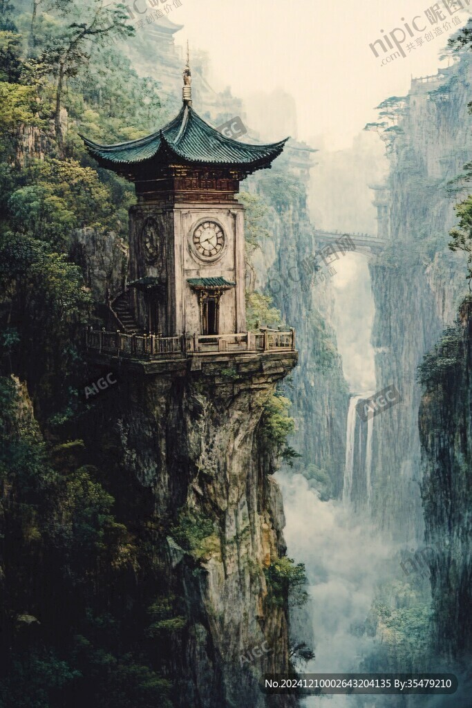 天界晓钟风景插画